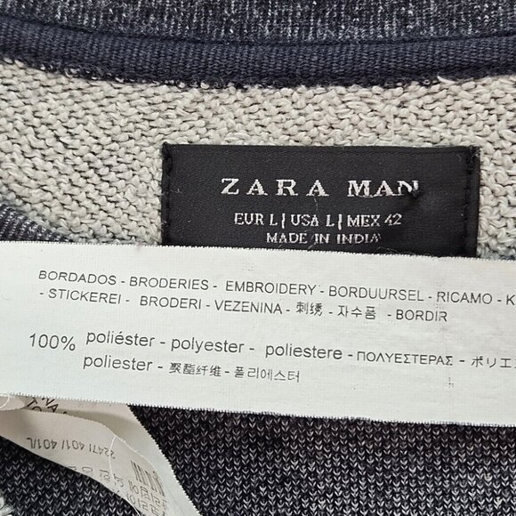 Zara Man Sweatshirt Skull Graphic Crewneck Mens Size L Sweater Long Sleeve Gray - Picture 9 of 10